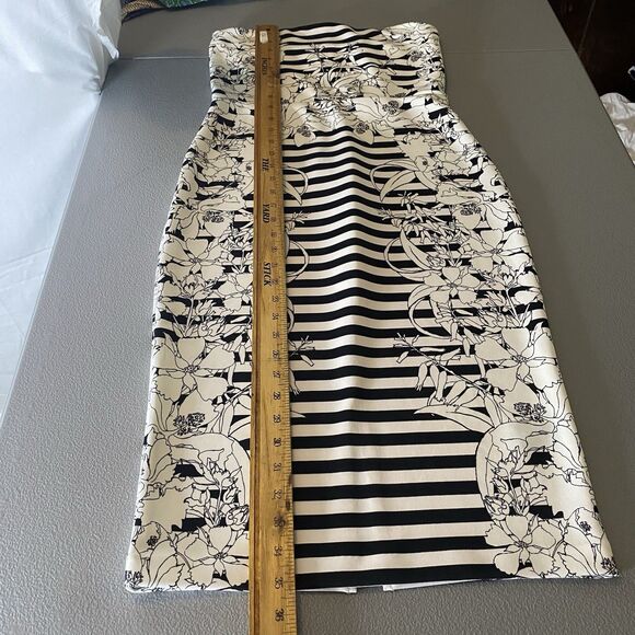 NWT EXPRESS Strapless Dress Pencil Stripe Floral Zip Stretch Women 8 Black White - Picture 8 of 14
